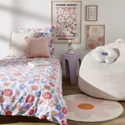 Parure de lit 1 personne 140x200cm coton graphique et fleuri (2 modèles)