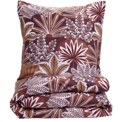Parure de lit 1 personne 140x200cm coton motif feuillage rouge