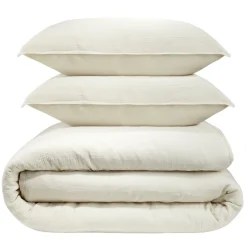 Parure de lit 1 personne 140x200cm gaze de coton beige 3 pièces