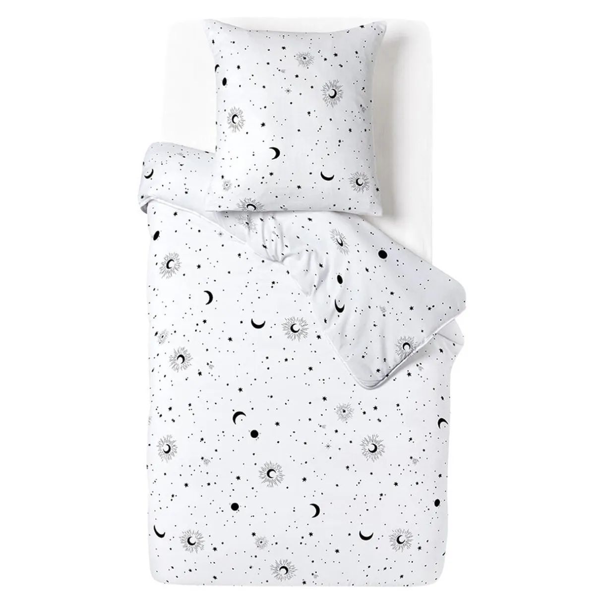 Parure de lit 1 personne 140x200cm motif lune étoile blanc < Gifi Clearance