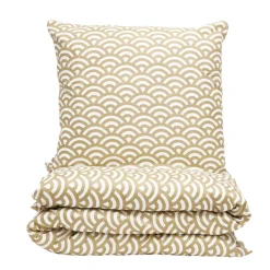 Parure de lit 1 personne 140x200cm polyester motif vague japonaise marron et blanc
