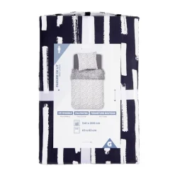Parure de lit 1 personne 140x200 réversible polyester imprimé noir et blanc