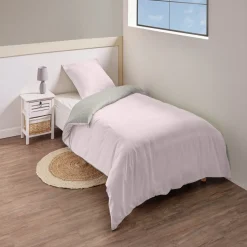 Parure de lit 1 place réversible beige et rose 140x200cm < Gifi Discount
