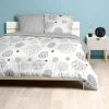 Parure de lit 2 places blanche et taupe motifs plumetis