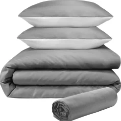 Parure de lit 220x240cm 2 personnes unie avec drap housse 4 pièces (3 modèles)