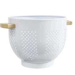 Passoire métal poignées bambou Ø22xH18cm (2 modèles noir ou blanc)