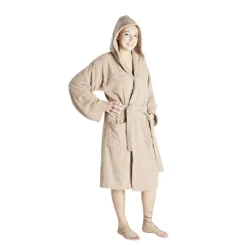 Peignoir éponge à capuche 100% coton marron clair < Gifi