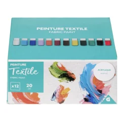 Peinture acrylique en pot pour tissu 20ml - 12 pièces