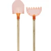 Pelle de plage en plastique rouge corail et manche bois L42cm