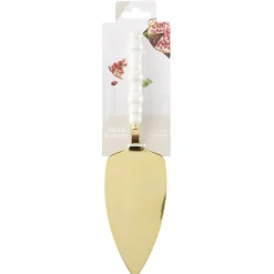 Pelle à tarte inox et plastique doré manche perles L25X6XH3 cm