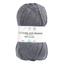 Pelote de fil à tricoter acrylique anti bouloche gris anthracite