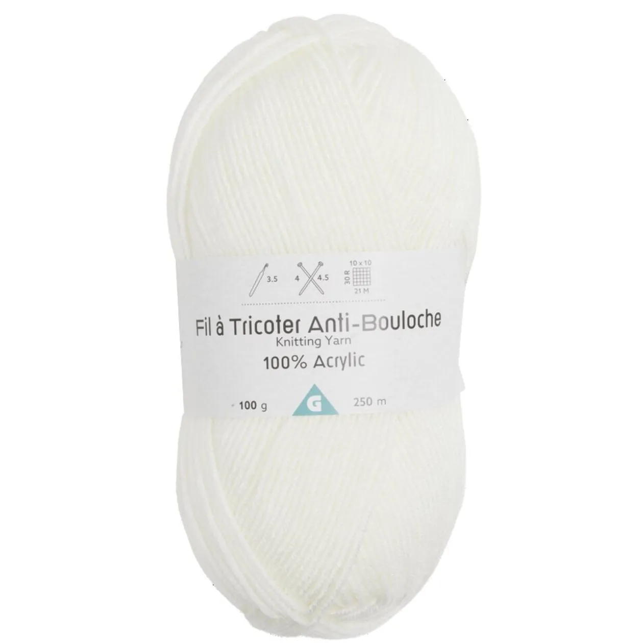 Pelote de fil à tricoter acrylique anti bouloche blanc cassé