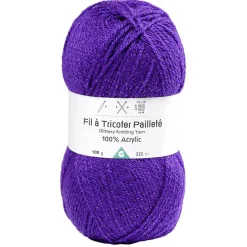 Pelote de fil à tricoter acrylique pailletes violet 100Gr