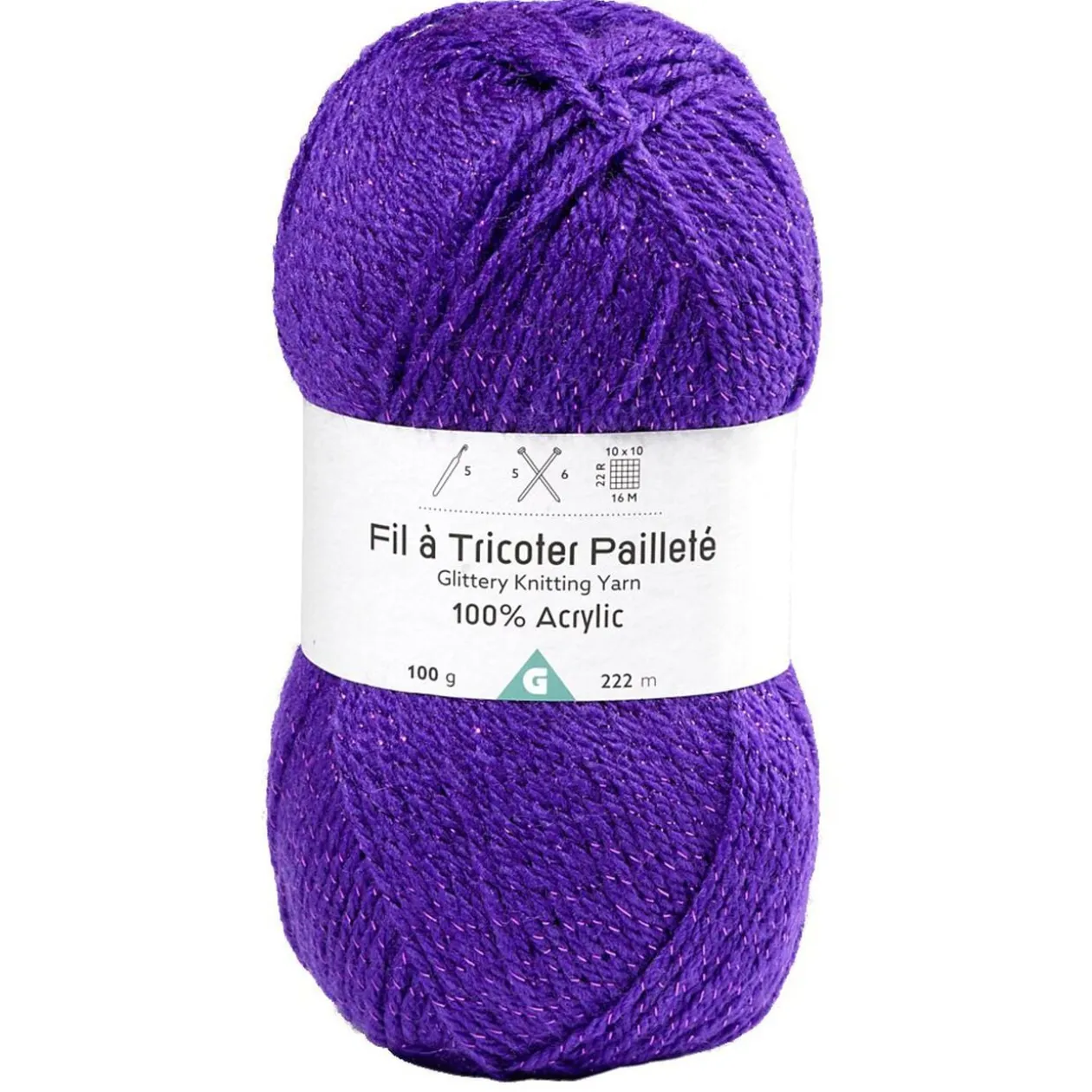 Pelote de fil à tricoter acrylique pailletes violet 100Gr