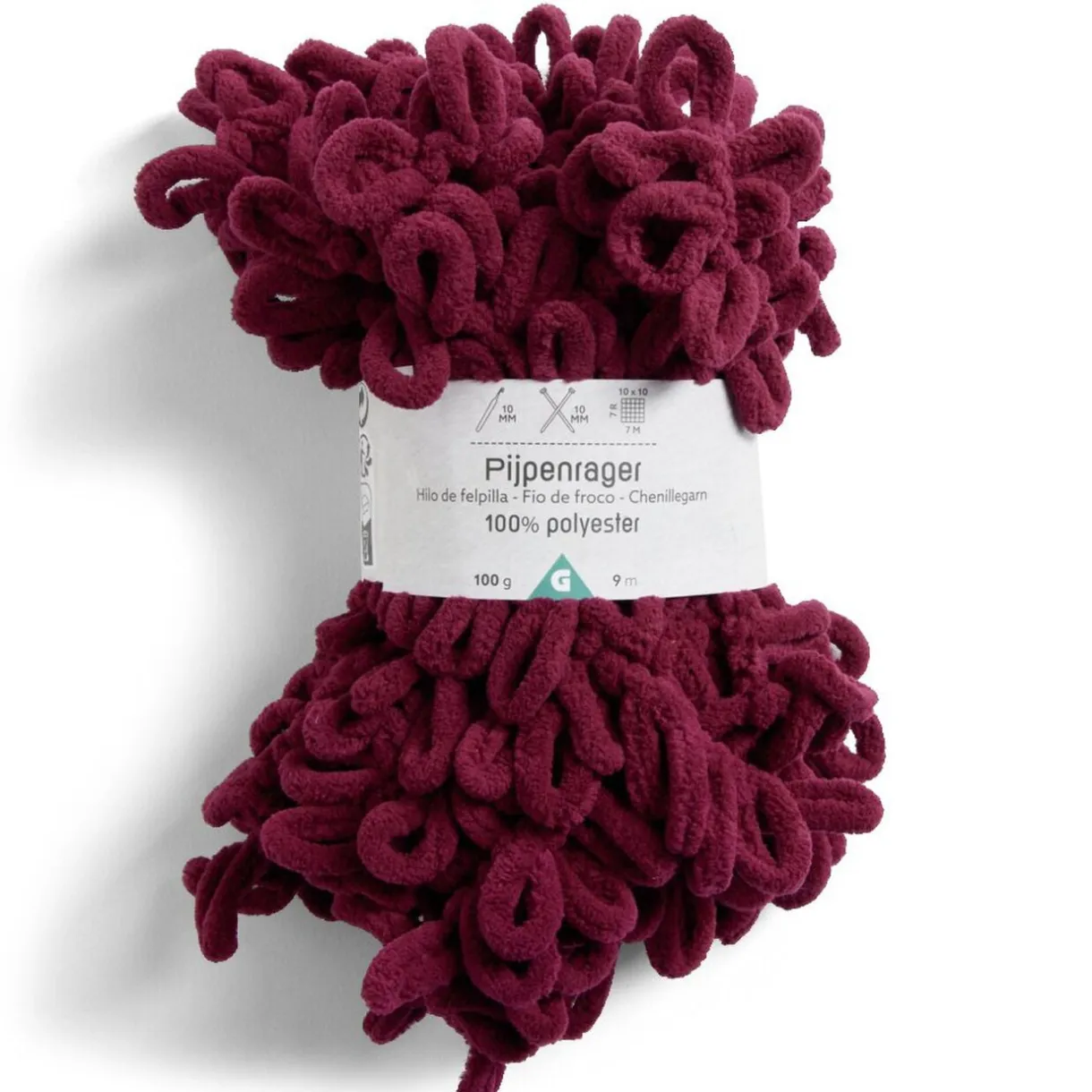 Pelote fil à tricoter 9m effet chenille polyester rouge bordeaux 100g < Gifi