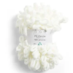 Pelote fil à tricoter 9m effet chenille polyester blanc écru 100g < Gifi Discount