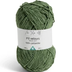 Pelote fil à tricoter 200m effet velours polyester vert 100g