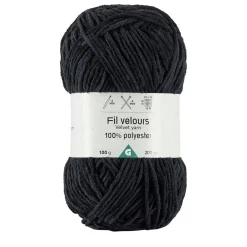 Pelote fil à tricoter 200m effet velours polyester noir 100g