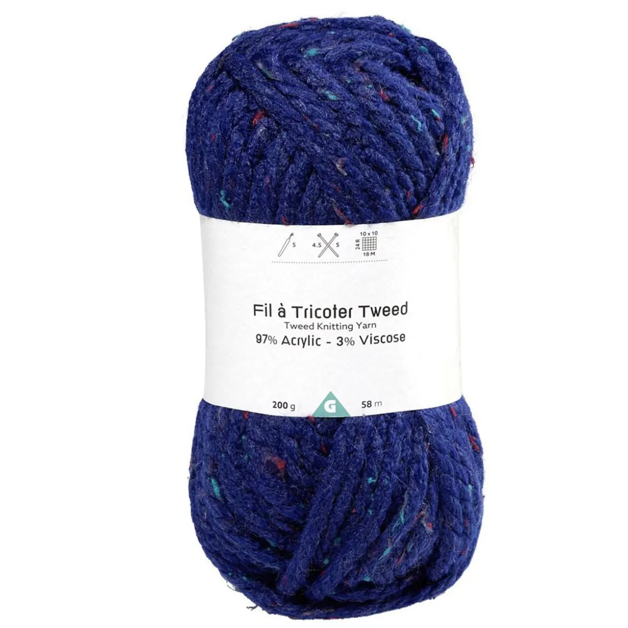 Pelote fil à tricoter tweed épaisse acrylique et viscose bleu 200g