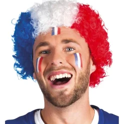 Perruque adulte Cocorico bleu blanc rouge bouclée < Gifi Hot