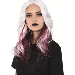 Perruque adulte Halloween vampire blanche et rouge L50cm < Gifi Discount