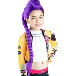 Perruque enfant fille KPOP Rumi longue tresse violette L89cm
