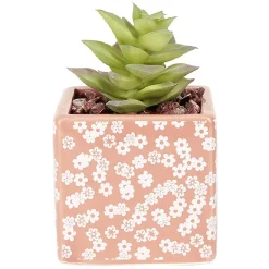 Petite plante grasse artificielle pot en grès motif végétal blanc < Gifi New