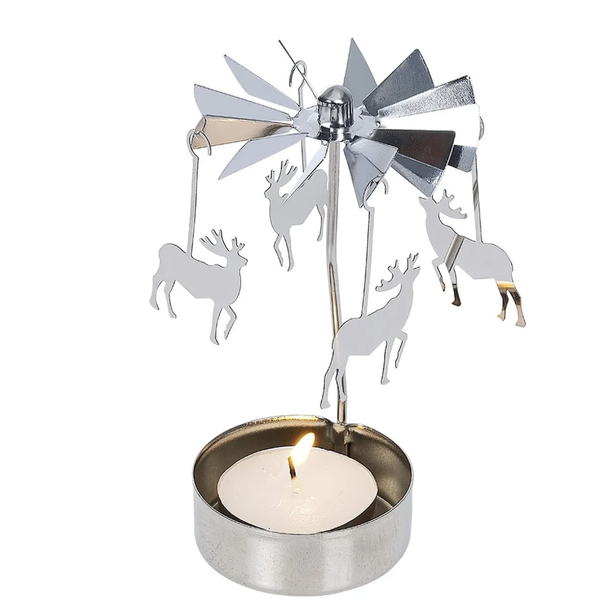 Photophore caroussel renne de Noël gris argenté