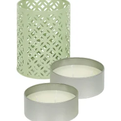 Photophore en métal vert avec 2 bougies à la citronnelle 3 mèches 12H < Gifi Discount