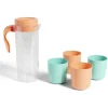 Pichet pique-nique avec 4 tasses plastique vert et orange Ø24xH8,5cm < Gifi Discount