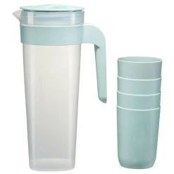 Pichet pique-nique avec 4 verres en plastique Ø10xH24,5cm (2 modèles) < Gifi