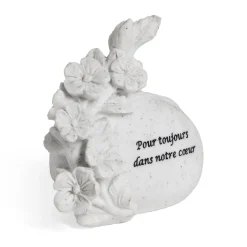 Pierre décor funéraire polyrésine "Pour toujours dans notre coeur" H9,5cm