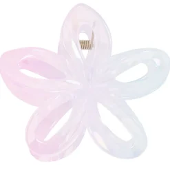 Pince cheveux fleur de tiaré plastique rose et bleu L10cm
