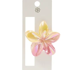 Pince cheveux fleur de tiaré rose et jaune L10cm