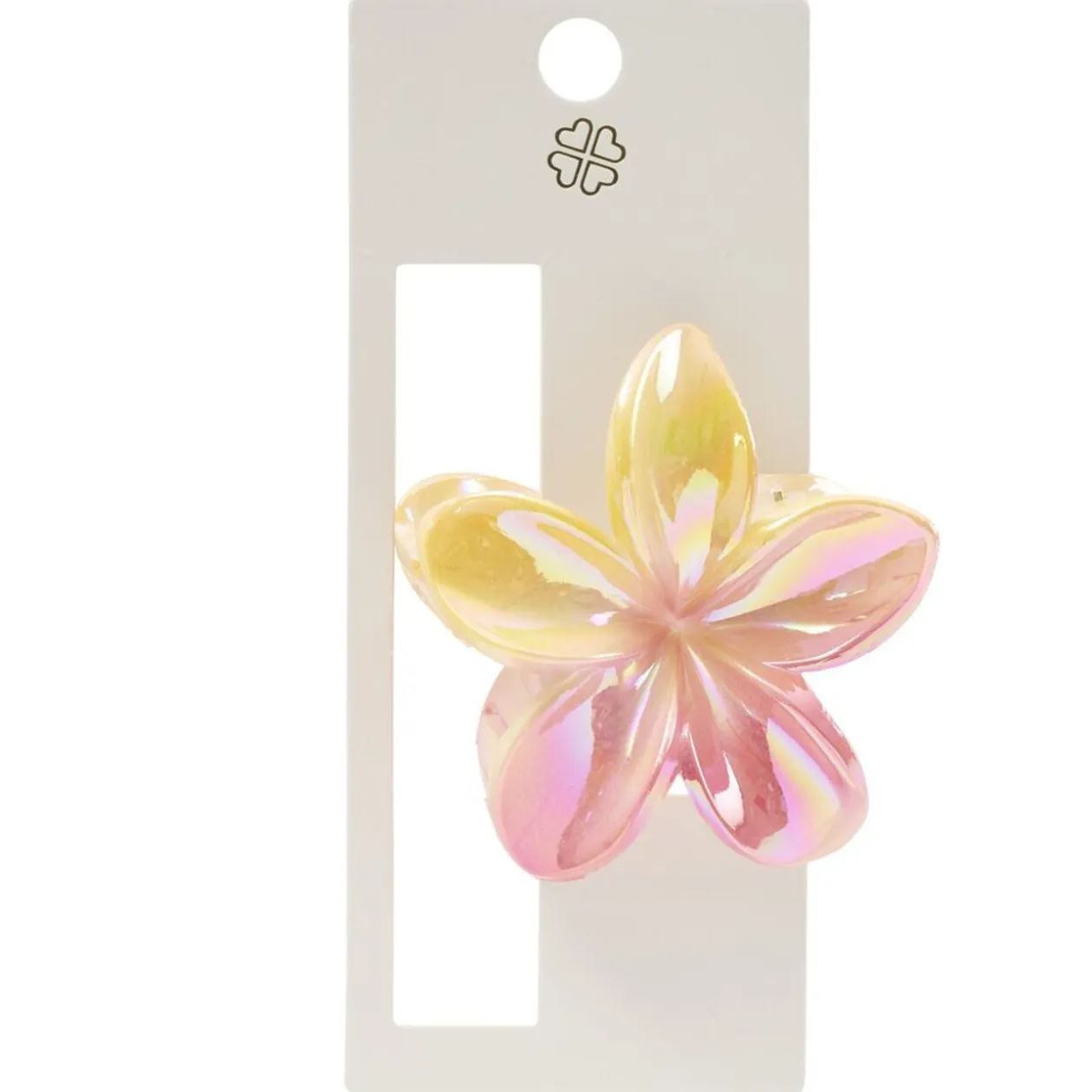 Pince cheveux fleur de tiaré rose et jaune L10cm