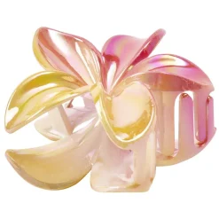 Pince cheveux fleur de tiaré rose et jaune L10cm