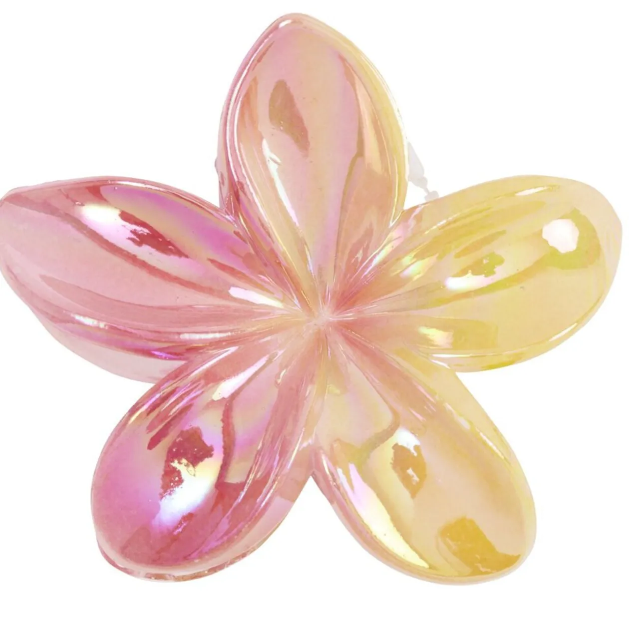 Pince cheveux fleur de tiaré rose et jaune L10cm
