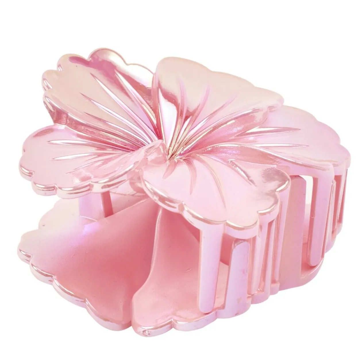 Pince cheveux fleur hibiscus plastique rose L8cm