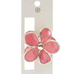 Pince cheveux fleur marguerite plastique rose contour métal doré L8cm