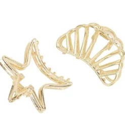 Pince cheveux x2 mini coquillage et étoile de mer métal doré L5cm < Gifi New