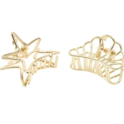 Pince cheveux x2 mini coquillage et étoile de mer métal doré L5cm < Gifi New