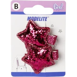 Pince crocodile motif étoile rose pailleté x2