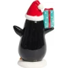 Pingouin de Noël lumineux 1LED céramique noir et blanc H15,5cm