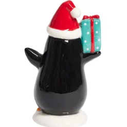 Pingouin de Noël lumineux 1LED céramique noir et blanc H15,5cm
