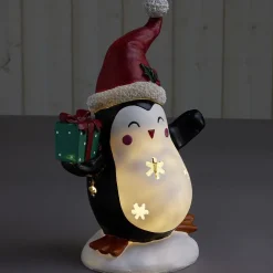 Pingouin solaire polyrésine Noël 1 LED blanc chaud H30cm