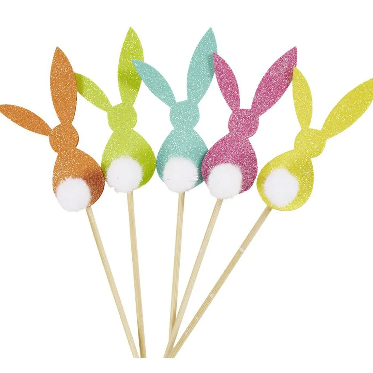 Pique avec lapin pailleté et pompon déco Pâques H28cm