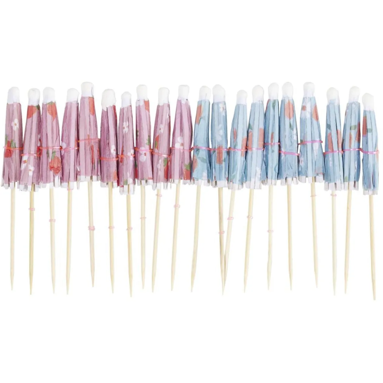 Pique cocktail parasol x20 papier motif floral fruit rose et bleu Ø8xH13cm