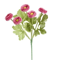 Piquet de 5 Chrysanthèmes roses ouvertes en polyéthylène