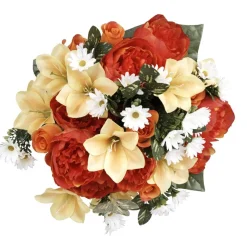 Piquet de rose lys pivoine paquerette jaune fleur artificielle H43cm