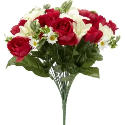 Piquet de rose lys pivoine paquerette rouge fleur artificielle H43cm